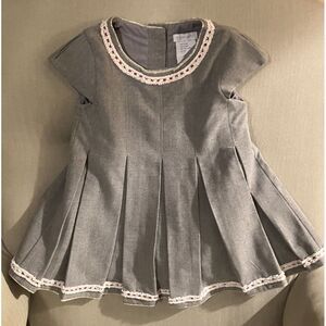 Tahari Baby Dress Gray W/ Metallic Embroidery Shimmer‎ Fully Lined Sz 24 Mo-B16